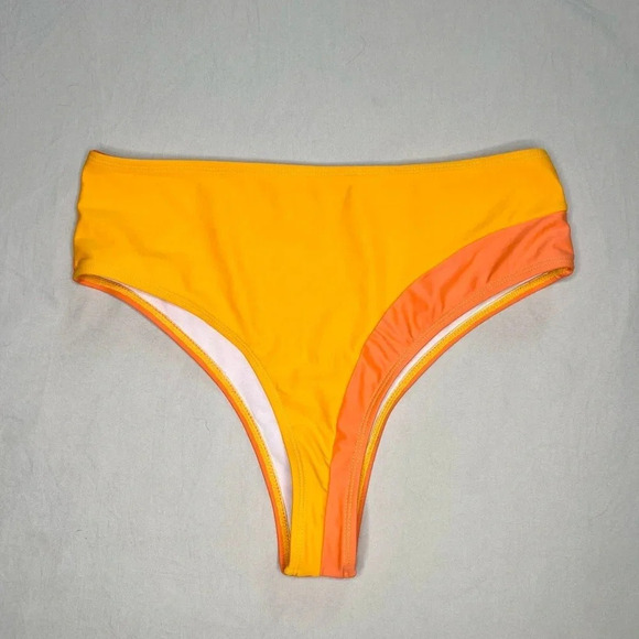 SHEIN Women's High-Waisted Colorblock Bikini Bottoms Size M Orange Yellow - Picture 2 of 6